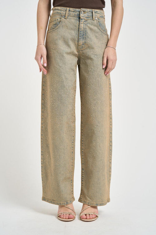 Jeans donna wide leg effetto slavato beige
