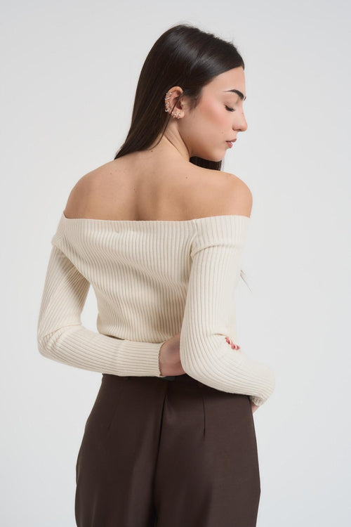 Maglia donna scollo a barca crema - 2