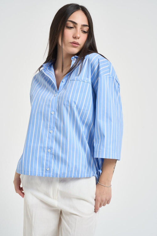 Camicia donna manica a tre quarti celeste - 2
