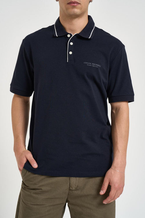 Polo uomo in cotone blu navy