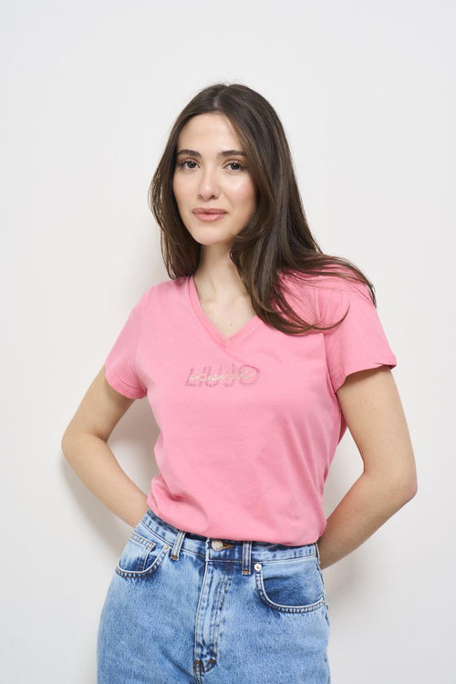 T-shirt donna rosa con logo - 1