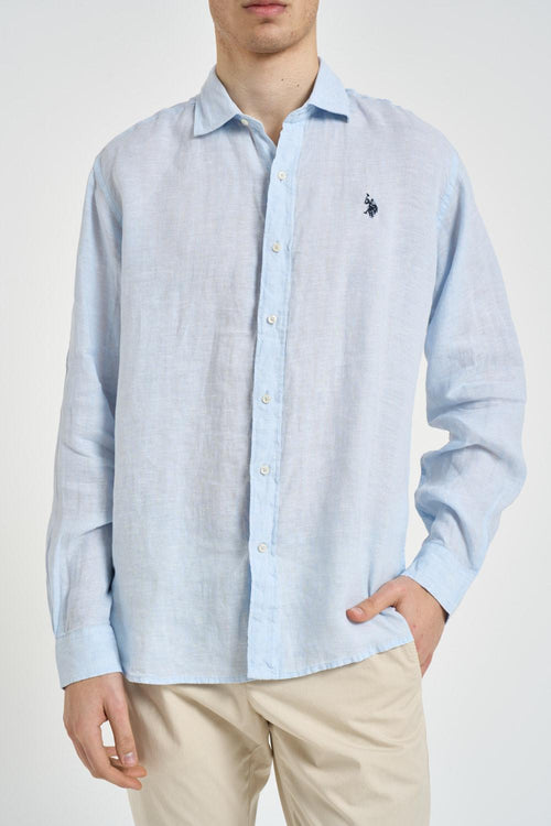 Camicia uomo in lino celeste