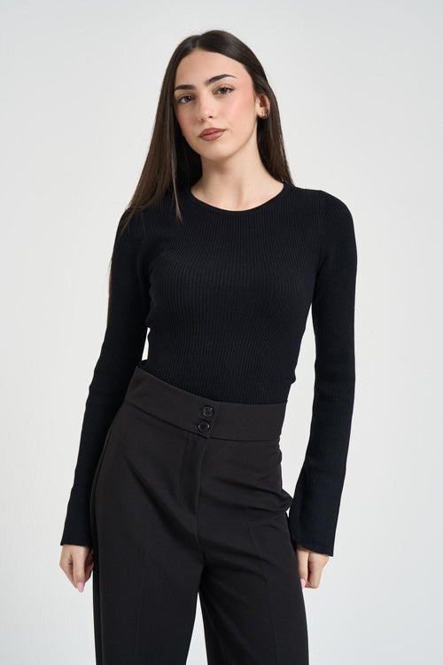 Maglia donna a costine nera