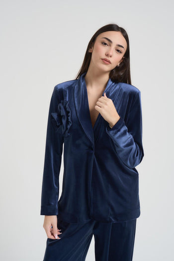 Giacca donna monopetto in velluto blu - 3
