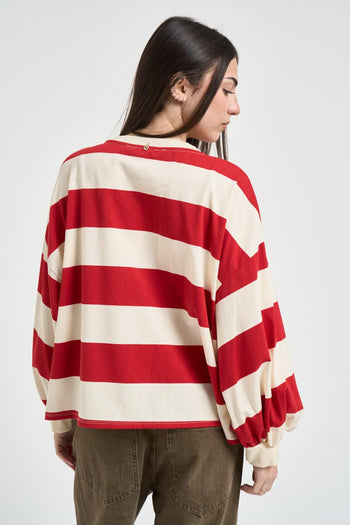Maglia donna a righe rossa e panna - 3