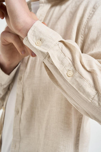 Camicia uomo in lino panna - 4