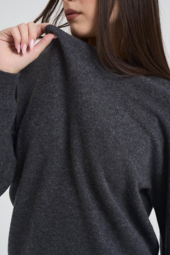 Maglia donna scollo a barchetta grigio antracite - 4