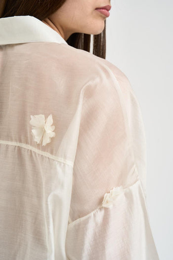 Camicia donna con fiori panna - 4