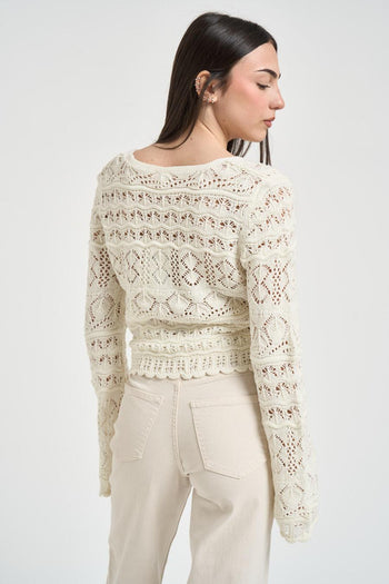 Cardigan donna traforato panna - 3
