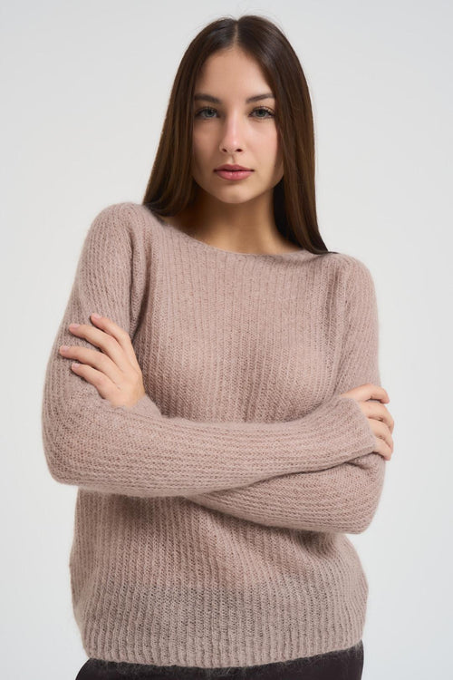 Maglia donna scollo a barchetta tortora