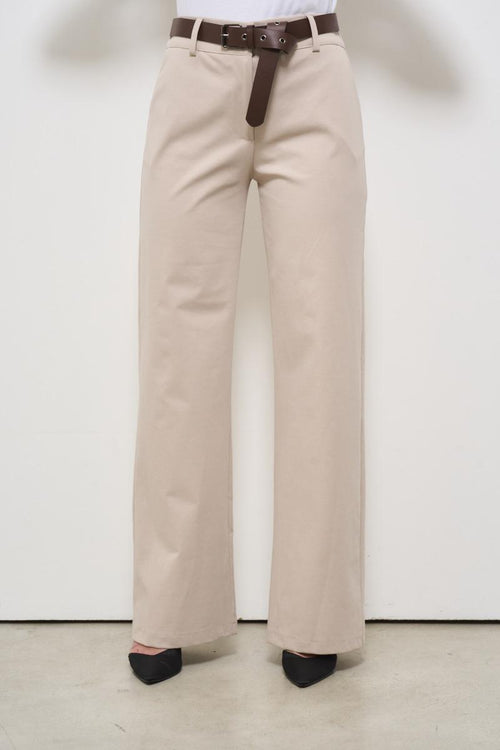 Pantalone donna beige con cintura - 1