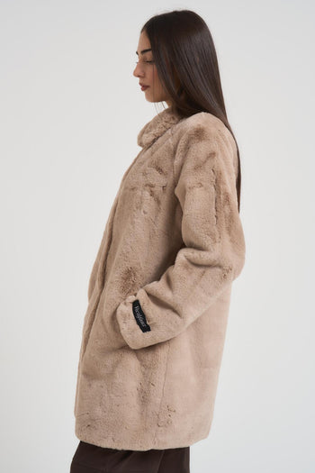 Cappotto donna in ecopelliccia beige - 3