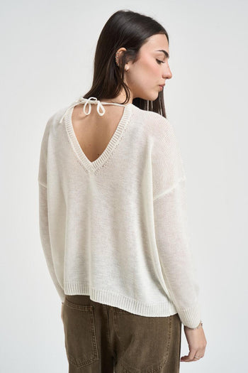 Maglia donna scollo a barca panna - 3