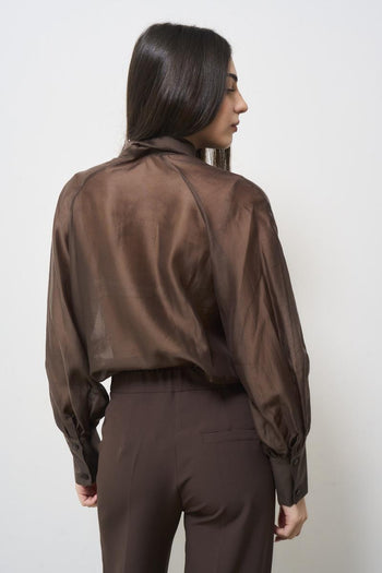 Brown women's shirt with bow - 5