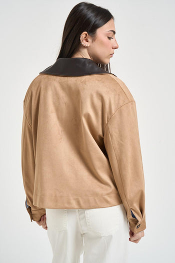 Giacca donna corta in suede cammello - 4