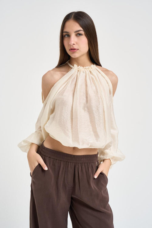 Blusa donna spalle scoperte panna - 1