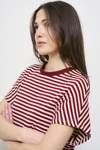 Burgundy striped women's t-shirt - 4