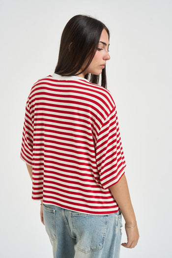 T-shirt donna a righe rossa e panna - 3