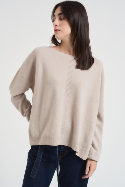 Maglia over donna scollo a barca beige - 2