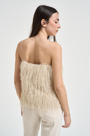 Top donna beige effetto piuma - 3