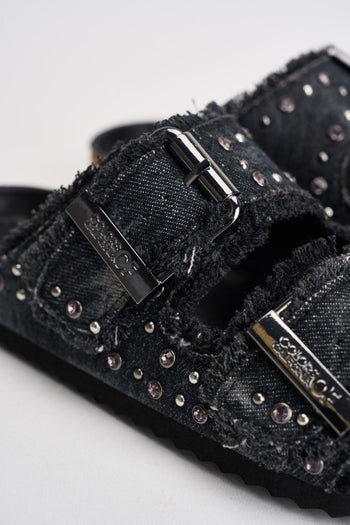 Sandali donna in denim nero con borchie - 4