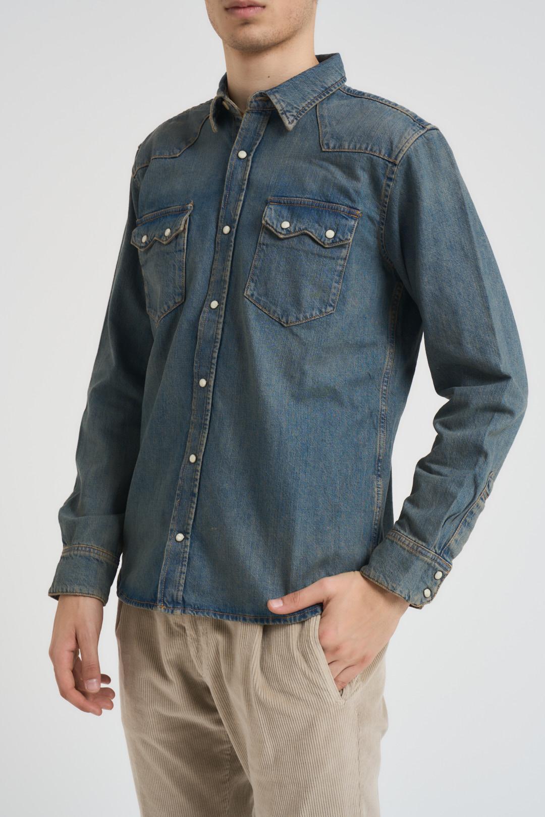 Camicia uomo in denim scuro 12283751 BLU DENIM JACK & JONES 