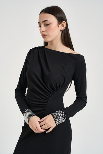 Abito donna drappeggiato nero - 3