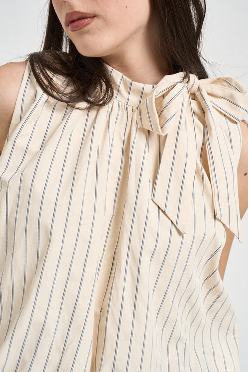 Blusa donna in popeline a righe giallo pastello - 2