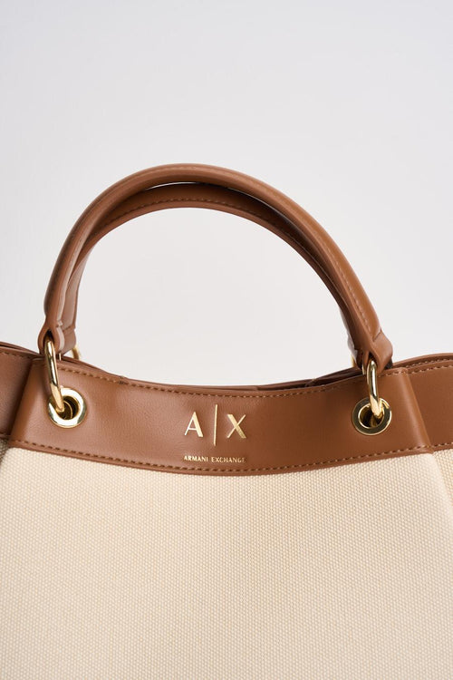 Borsa donna ecru e cuoio - 2