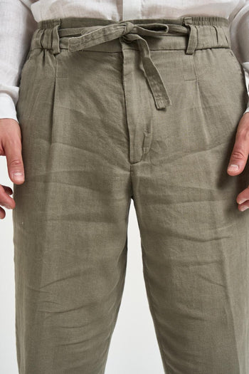 Pantalone uomo in lino verde militare - 4