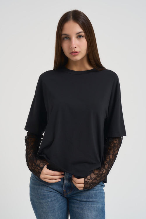 Maglia donna in pizzo nera