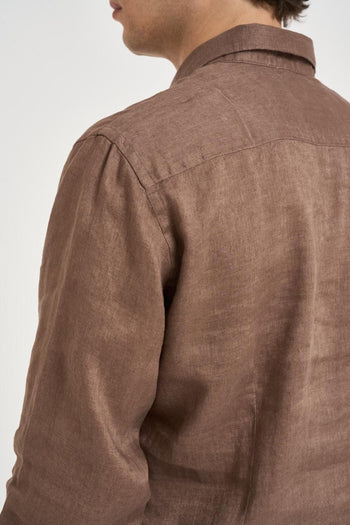 Camicia uomo in lino marrone - 5