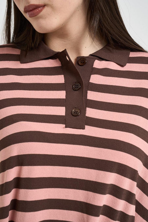 Polo donna in maglia a righe rosa e marrone - 2