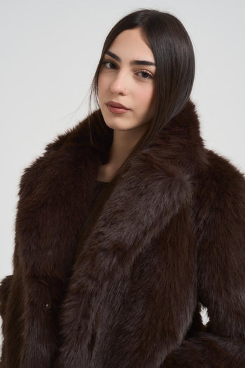 Ecopelliccia donna corta marrone - 3