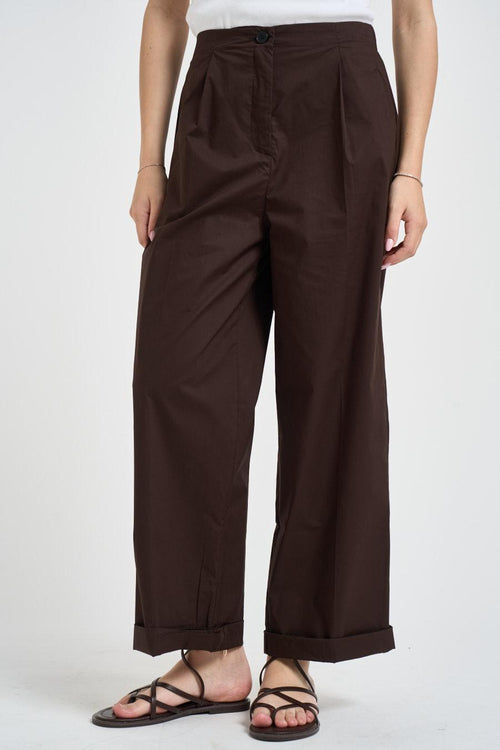 Pantalone donna con pinces marrone