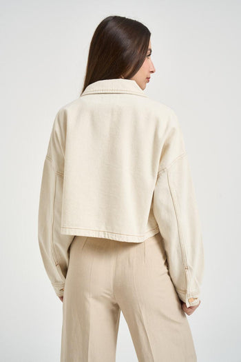 Giubbotto donna cropped in denim ecru - 3