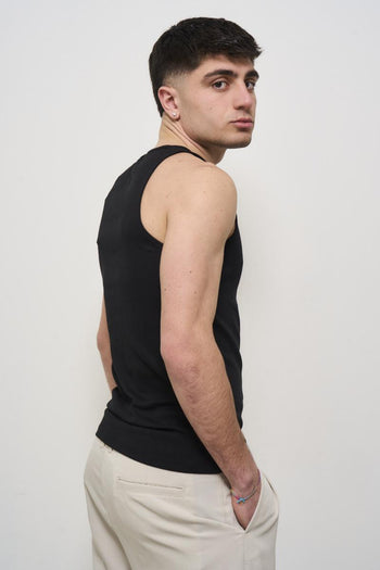 Men's black crew neck tank top - 5