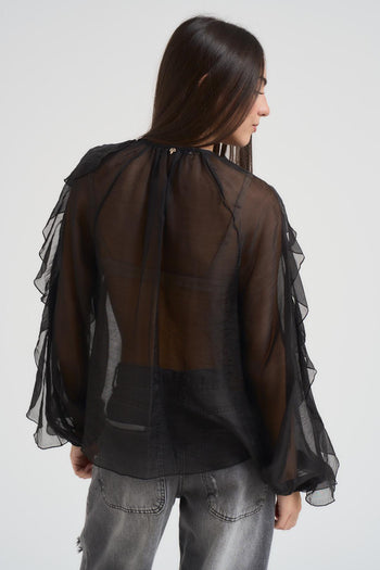 Blusa donna con volant nera - 3