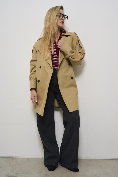 Women's beige gabardine trench coat