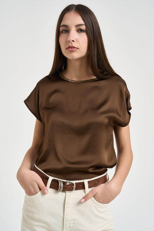 T-shirt donna satinata marrone