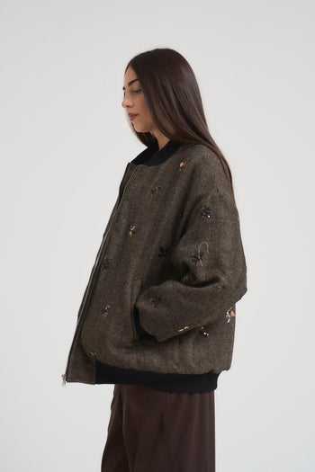 Bomber donna spinato marrone con strass - 4