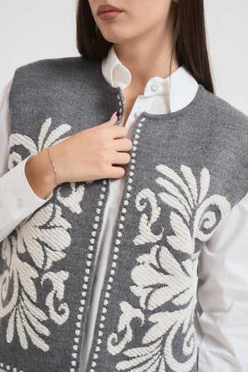 Gilet donna in jacquard grigio - 4