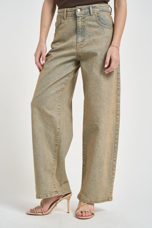 Jeans donna wide leg effetto slavato beige - 2
