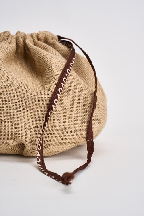 Borsa donna a mano in juta beige e moro - 2