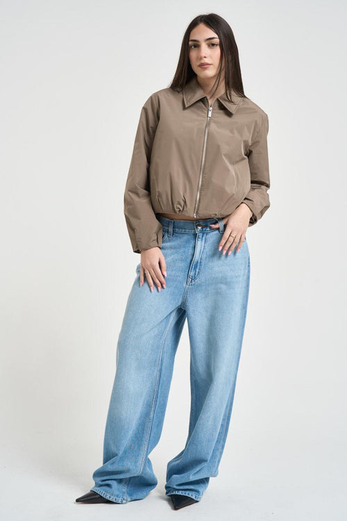 Bomber donna corto tortora