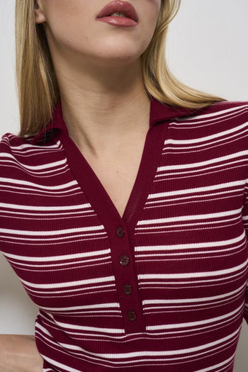 Red and white striped women's polo shirt - 3