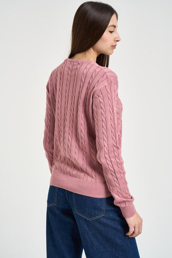 Maglia donna a treccia rosa - 3