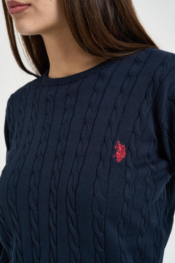Maglia donna a treccia blu - 3