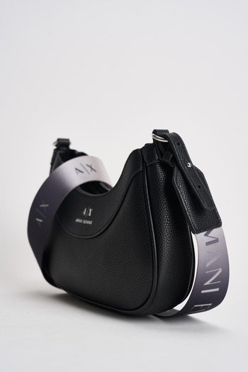 Borsa donna nera con tracolla in tessuto - 4