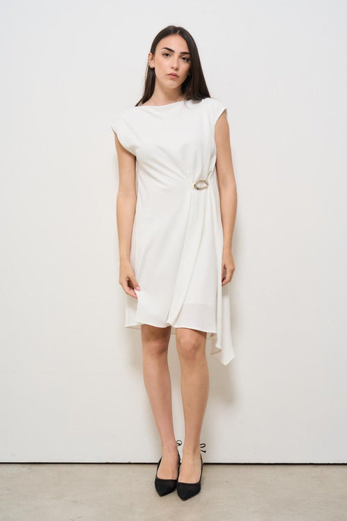 Abito donna mini con drappeggio bianco